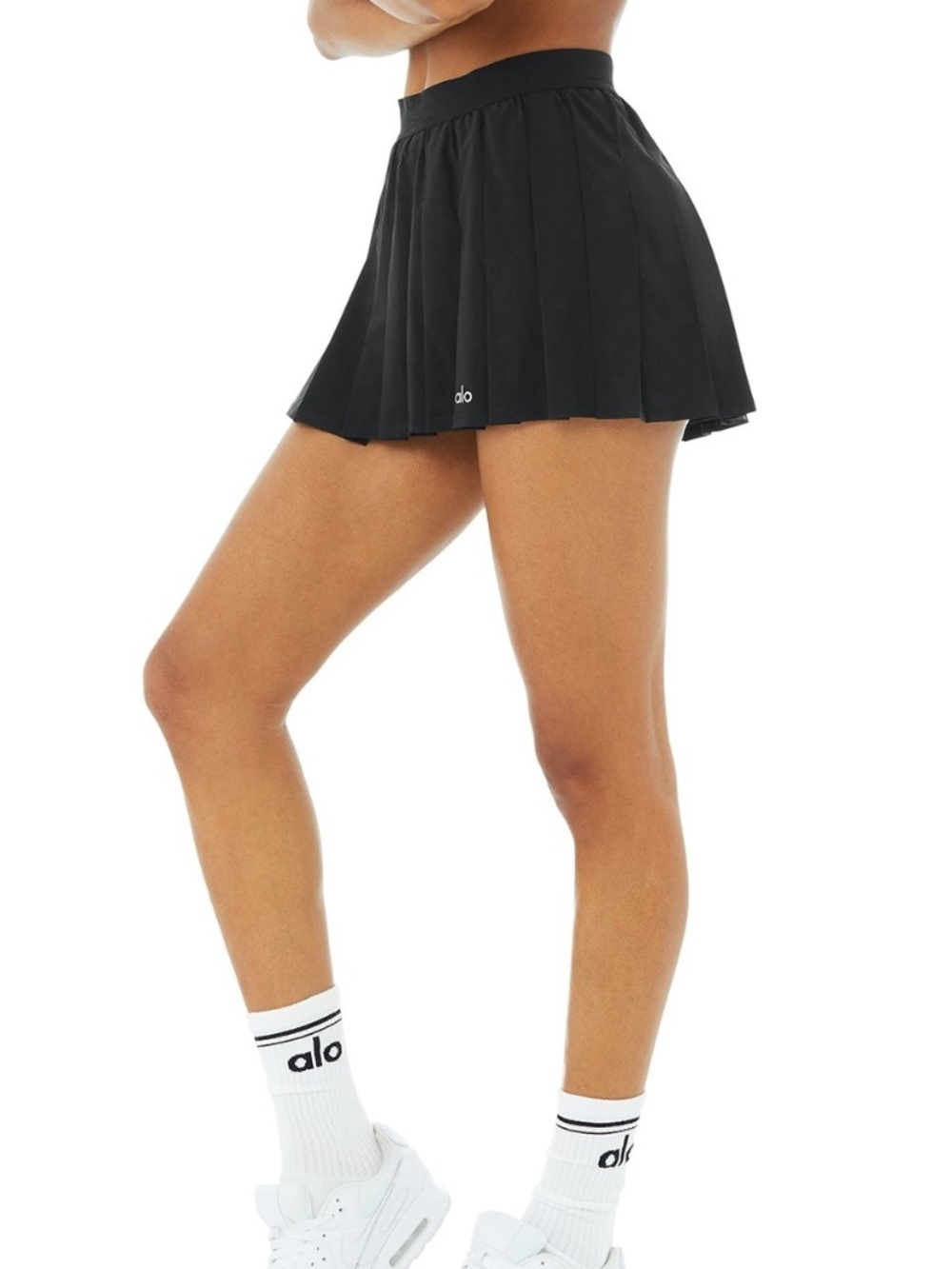 Alo Yoga Varsity Pleated Tennis Skirt In Black Built in Shorts, Sz Small, Preppy